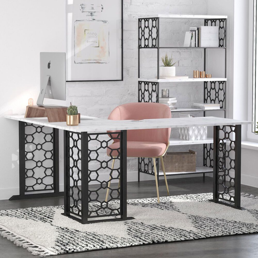 DHP Ella L-Desk in White Marble, , large