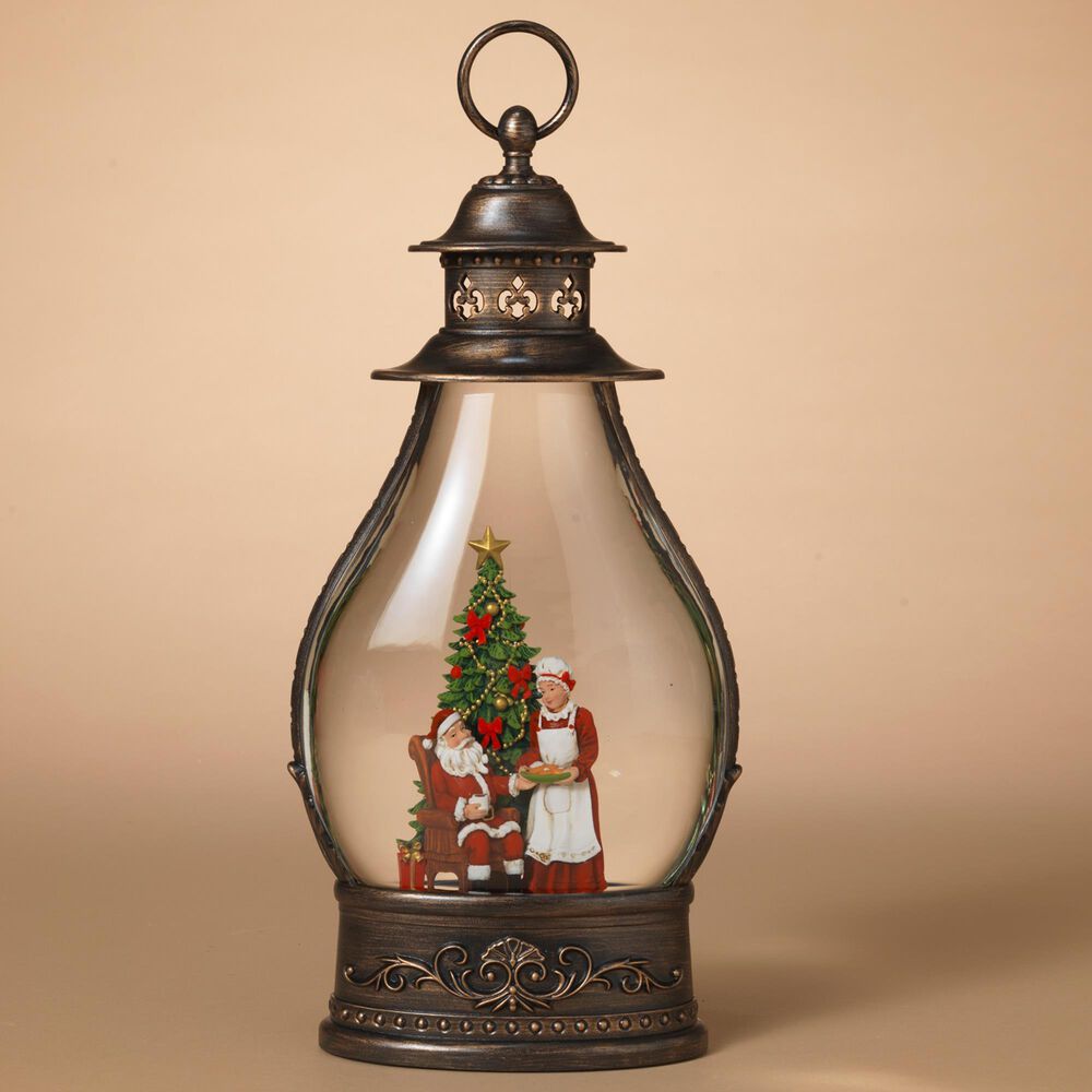 The Gerson Company Lighted Holiday Spinning Water Globe Lantern in Brown, , large