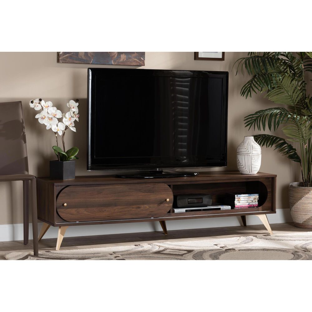 Baxton Studio Dena 63&quot; TV Stand in Walnut Brown and Gold, , large