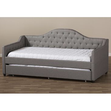 Baxton Studio Perry Daybed with Trundle in Light Grey, , large