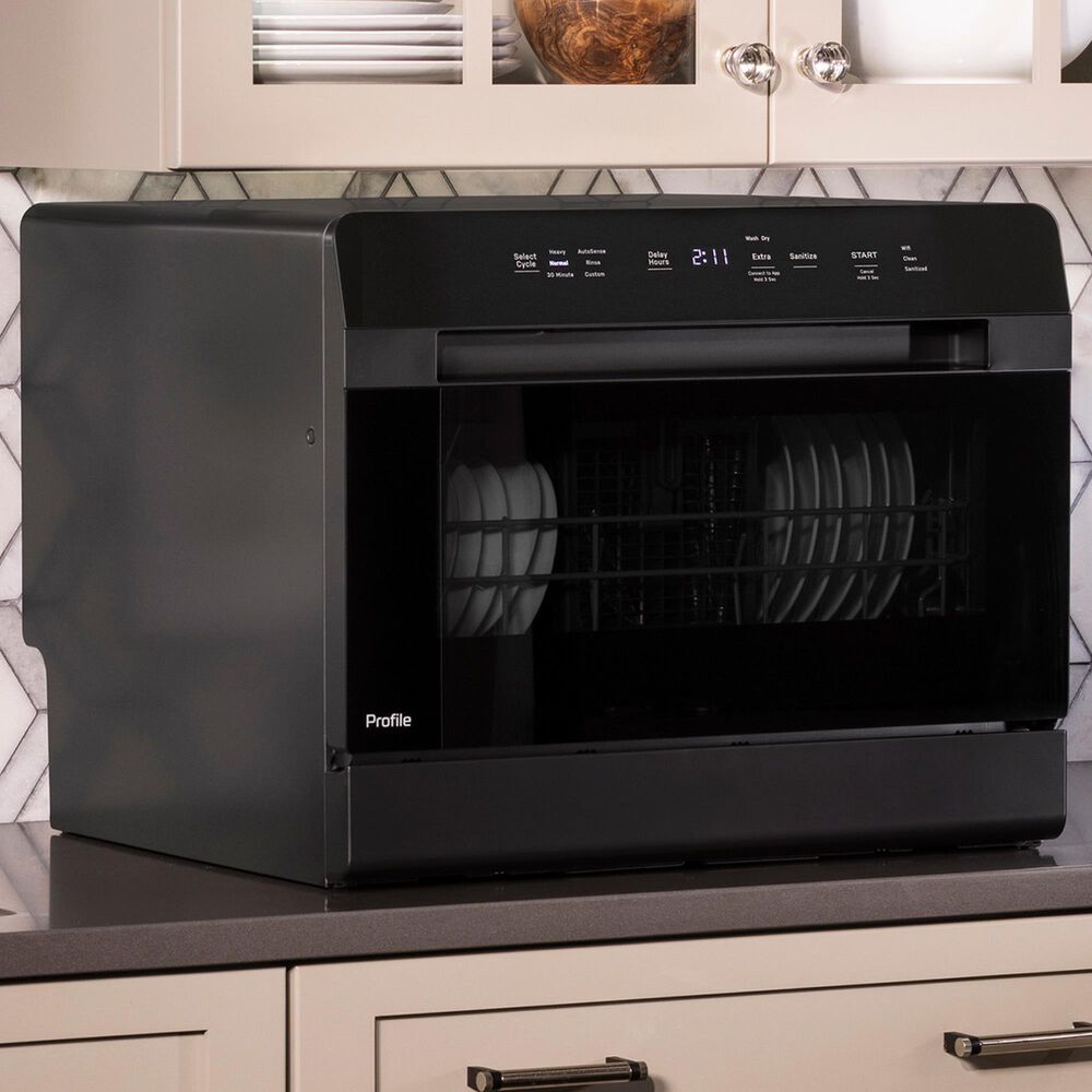 GE Profile 21.7" Countertop or Built-In Smart Compact Dishwasher with 6 Wash Cycles in Black, , large