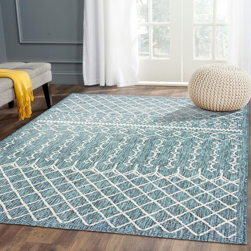 L&amp;R Resources Sun Shower 5&#39; x 8&#39; Blue and Gray Indoor/Outdoor Area Rug, , large