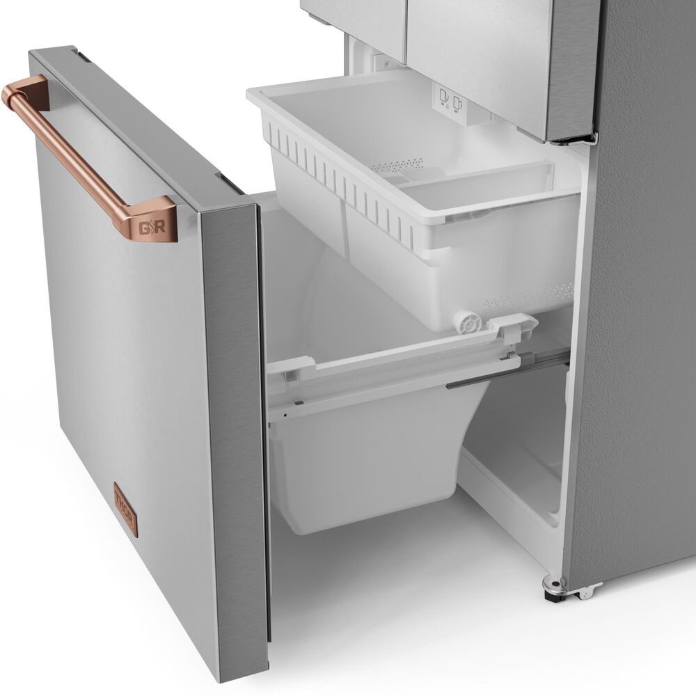 THOR KITCHEN Gordon Ramsay 17.5 Cu. Ft. Counter Depth French Door Refrigerator with Rose Gold Handle Kit in Stainless Steel, , large