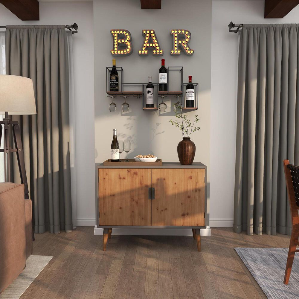 Maple and Jade 7-Bottle Display Wall Wine Rack in Matte Black and Brown, , large