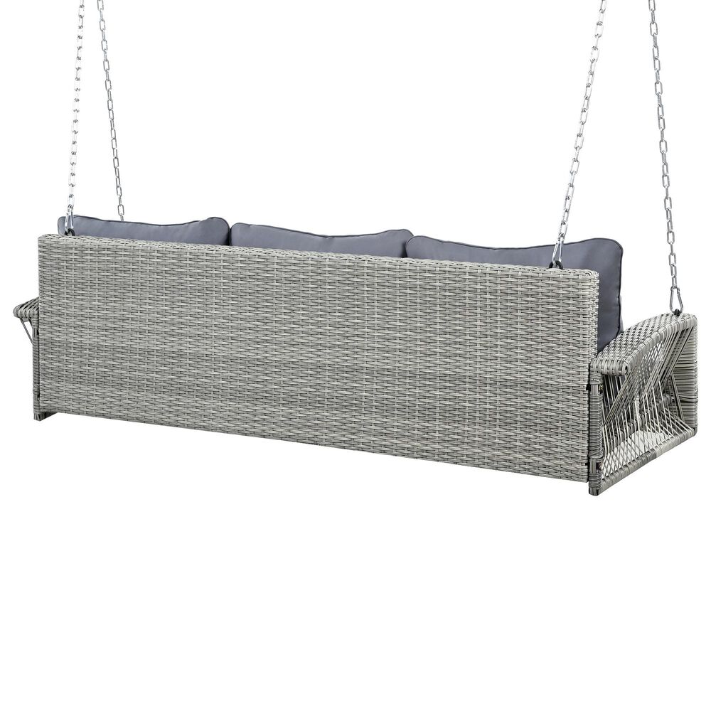 Hearth and Haven Go Outdoor 3-Seater PE Rattan Wicker Porch Swing Bench in Gray, , large