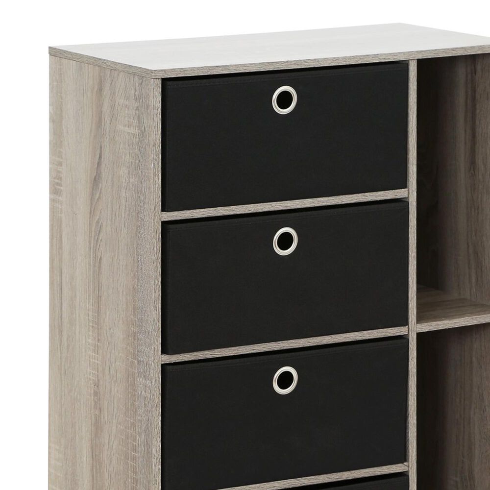 HOMLUX Multipurpose Storage Bookshelf Cabinet with 4 Bin Drawers in French Oak and Black, , large