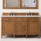 James Martin Vanities Brittany 60" Double Bathroom Vanity in Saddle Brown with 3 cm Victorian Silver Quartz Top and Rectangular Sinks, , large