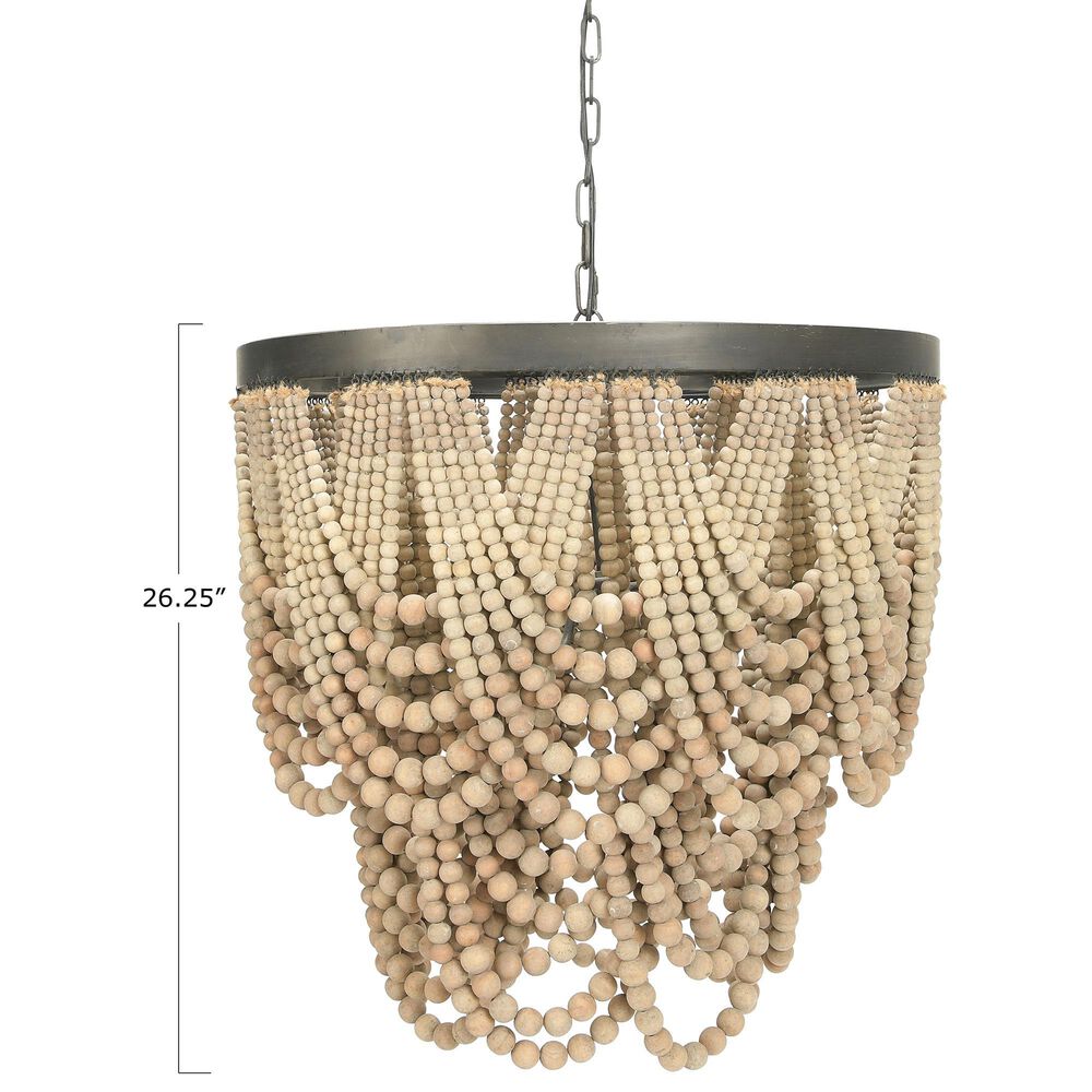 Creative Coop Laurel 2-Tier Draped Wood Bead Chandelier with Black and Natural Shade, , large