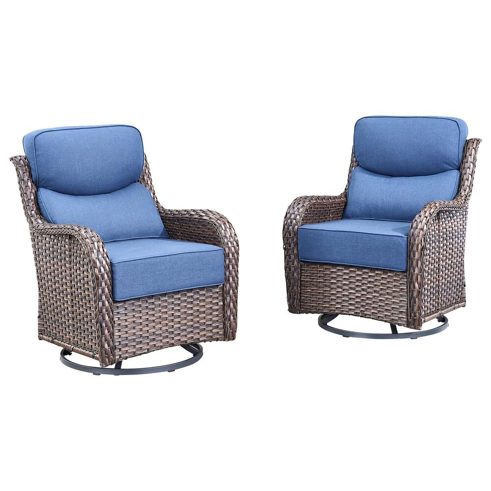Sunwell Garden Patio Swivel Glider Chair with Brown Wicker in Navy (Set of 2), , large