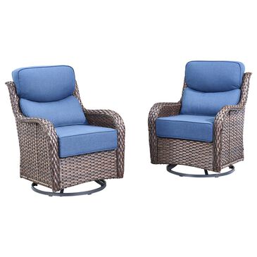 Sunwell Garden Patio Swivel Glider Chair with Brown Wicker in Navy (Set of 2), , large