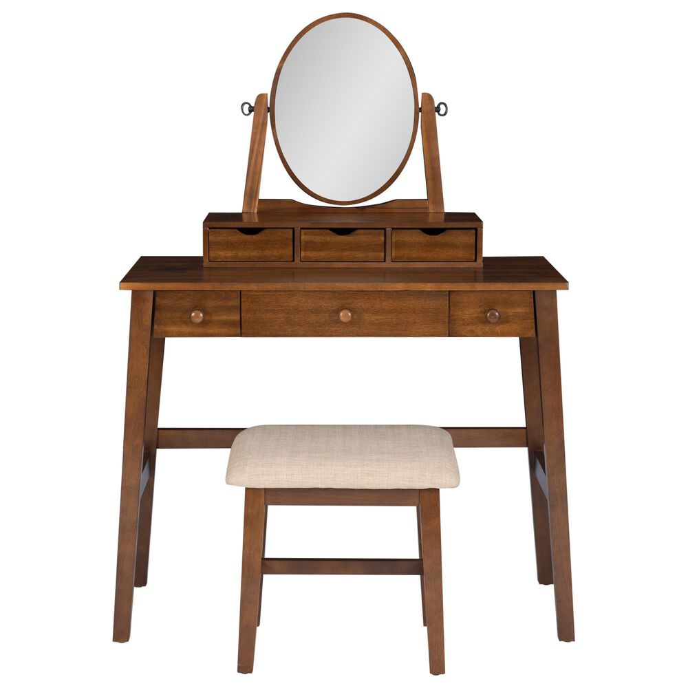 Linon Home Decor Lorna Vanity with Stool in Walnut, , large