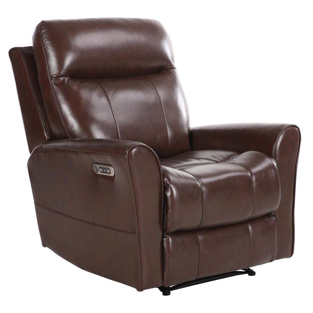 Simeon Collection Leather Power Recliner with Power Headrest in Hickory, , large