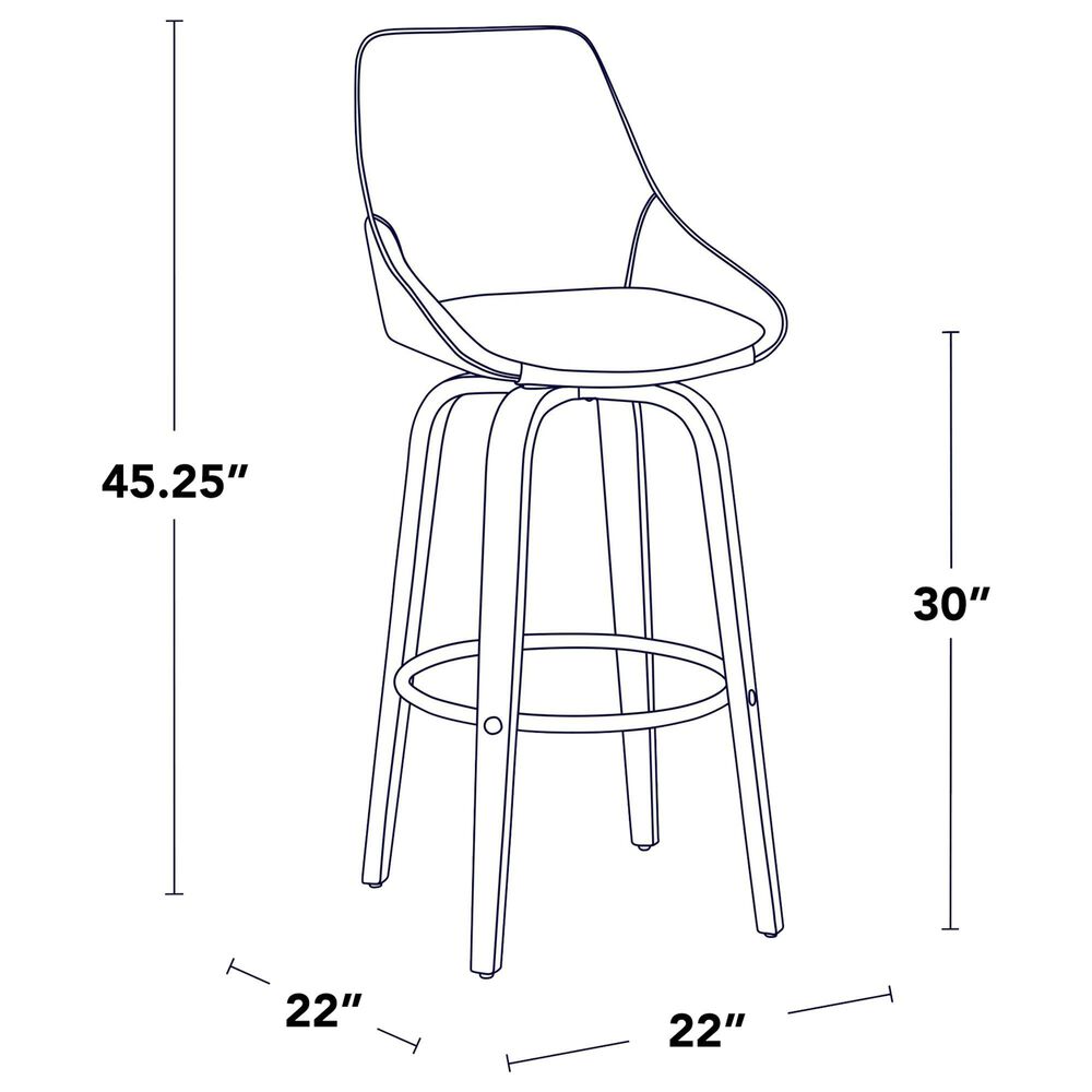 LumiSource Diana 30" Swivel Barstool with White Faux Leather Upholstery in Walnut and Black (Set of 2), , large