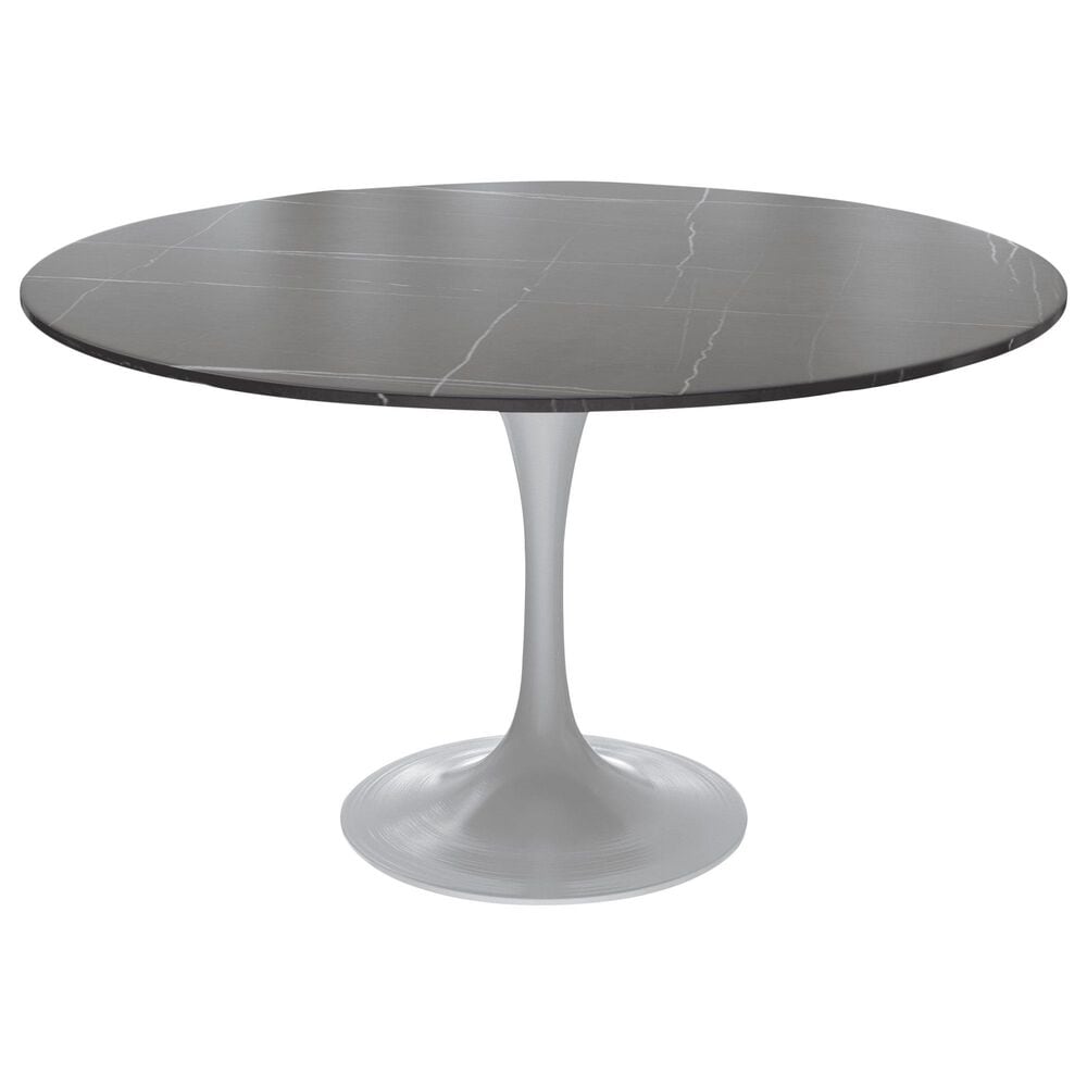 Leisuremod LeisureMod Verve Collection 48 Round Dining Table, White Base with Sintered Stone Black Top, , large