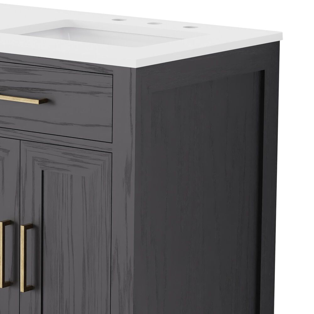 Lexora Home Abbey 60&quot; Double Bathroom Vanity in Black Oak with 2 cm White Cultured Marble Top and Rectangular Sinks, , large