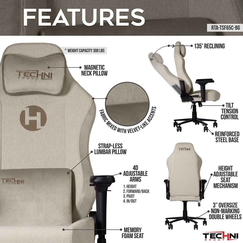 Techni Sport Orion Gaming Chair in Beige, , large