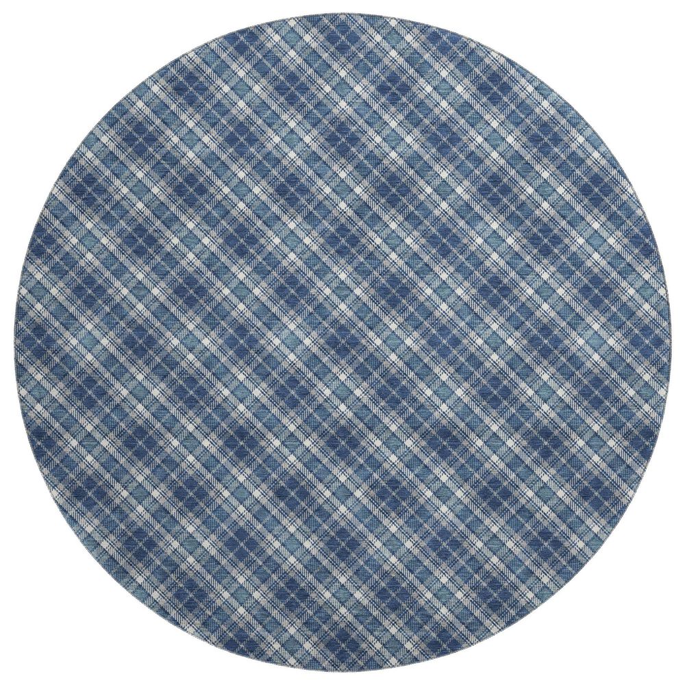 Dalyn Rug Company Soft Essentials Plaid Navy 8" Round Indoor/Outdoor Area Rug, , large