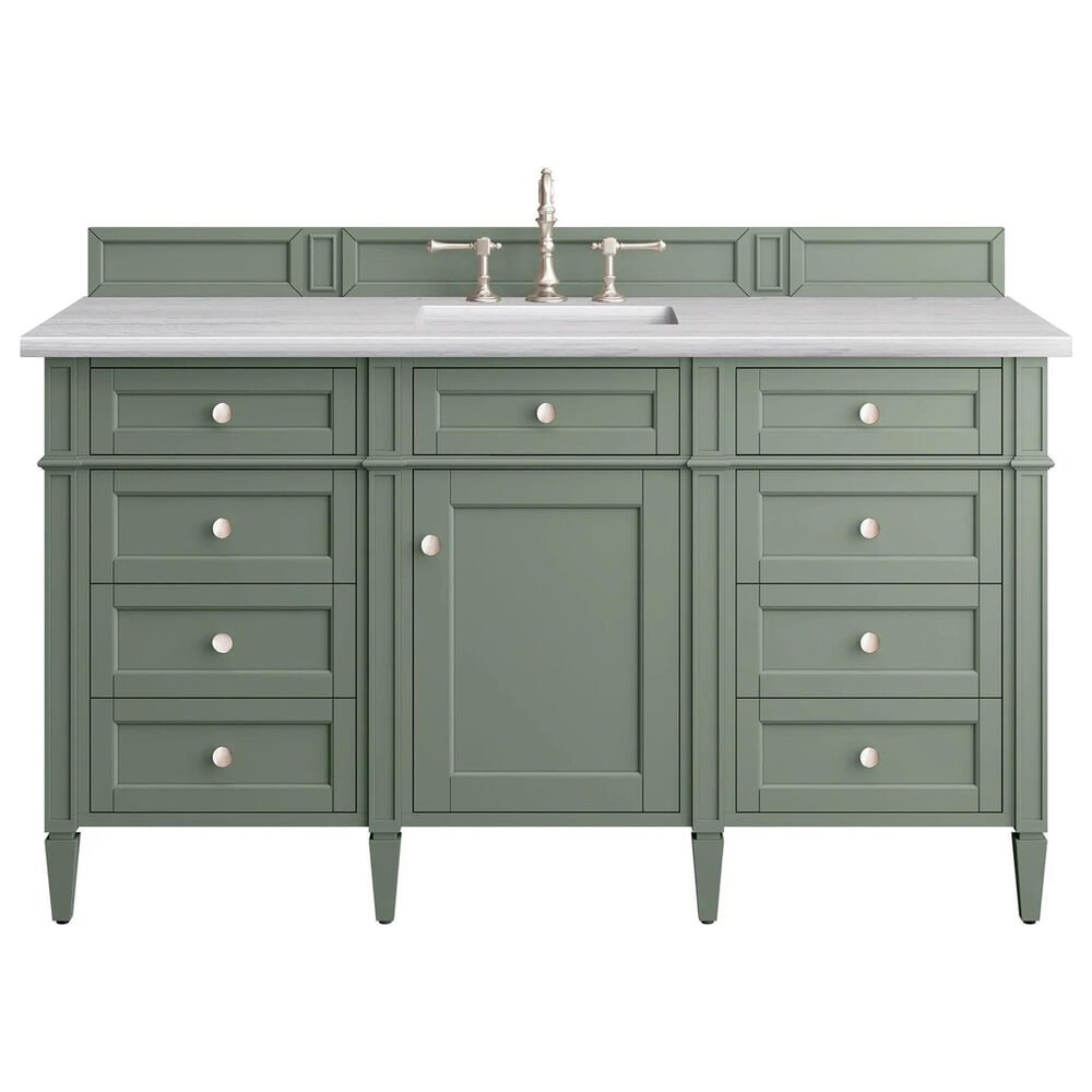 James Martin Vanities Brittany 60" Single Bathroom Vanity in Smokey Celadon with 3 cm Arctic Fall Solid Surface Top and Rectangular Sink, , large