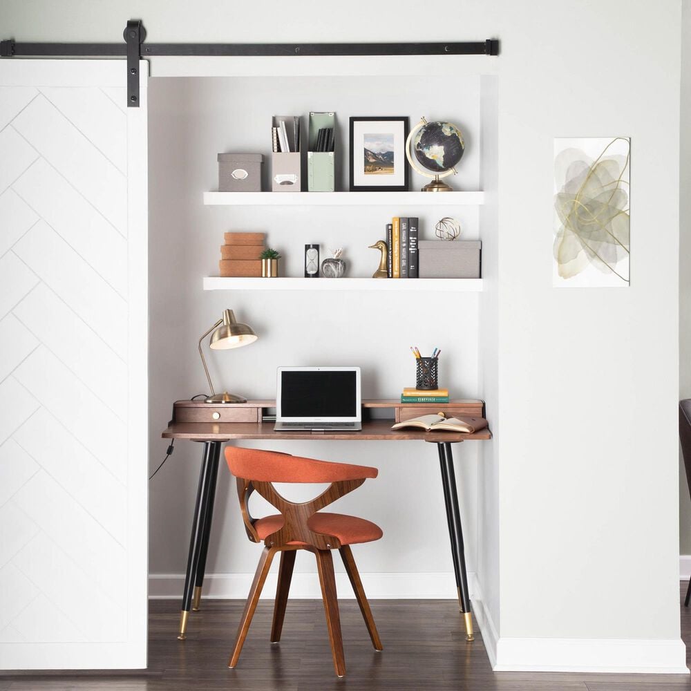 LumiSource Gardenia Swivel Arm Chair with Orange Upholstered in Walnut, , large