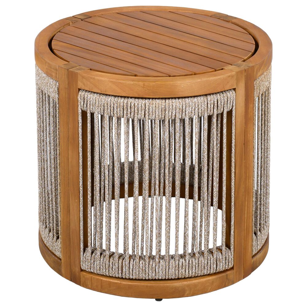 Hearth and Haven Outdoor Round Acacia Wood Side Table with Handwoven Rope Accents in Natural, , large