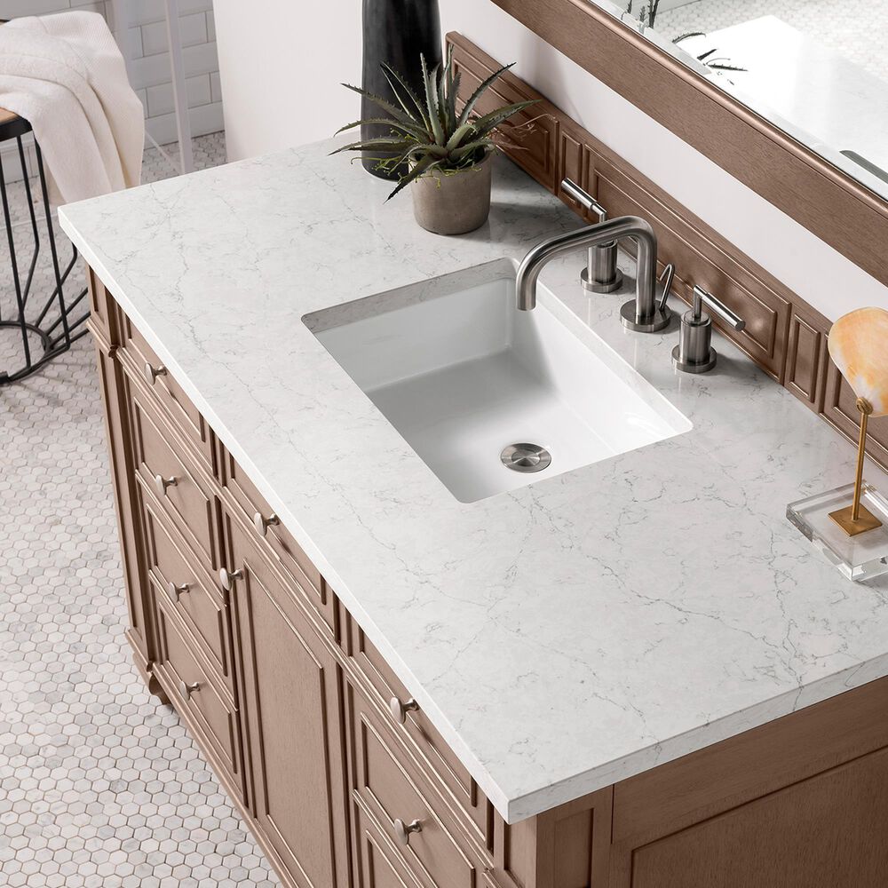 James Martin Vanities Bristol 48" Single Bathroom Vanity in Whitewashed Walnut with 3 cm Eternal Jasmine Pearl Quartz Top and Rectangle Sink, , large