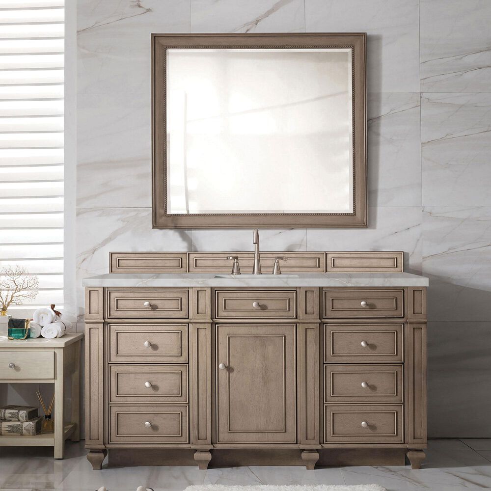 James Martin Vanities Bristol 60" Single Bathroom Vanity in Whitewashed Walnut with 3 cm Eternal Jasmine Pearl Silestone Top, Rectangular Sink and FreePower Wireless Charger, , large