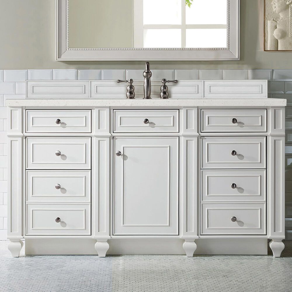 James Martin Vanities Bristol 60" Single Bathroom Vanity in Bright White with 3 cm Lime Delight Quartz Top and Rectangular Sink, , large