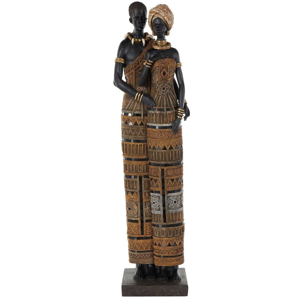 Maple and Jade Family Tall African Decorative Sculpture with Jewels in Matte Black, Gold, Copper, Bronze and White, , large
