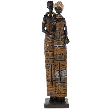 Maple and Jade Family Tall African Decorative Sculpture with Jewels in Matte Black, Gold, Copper, Bronze and White, , large