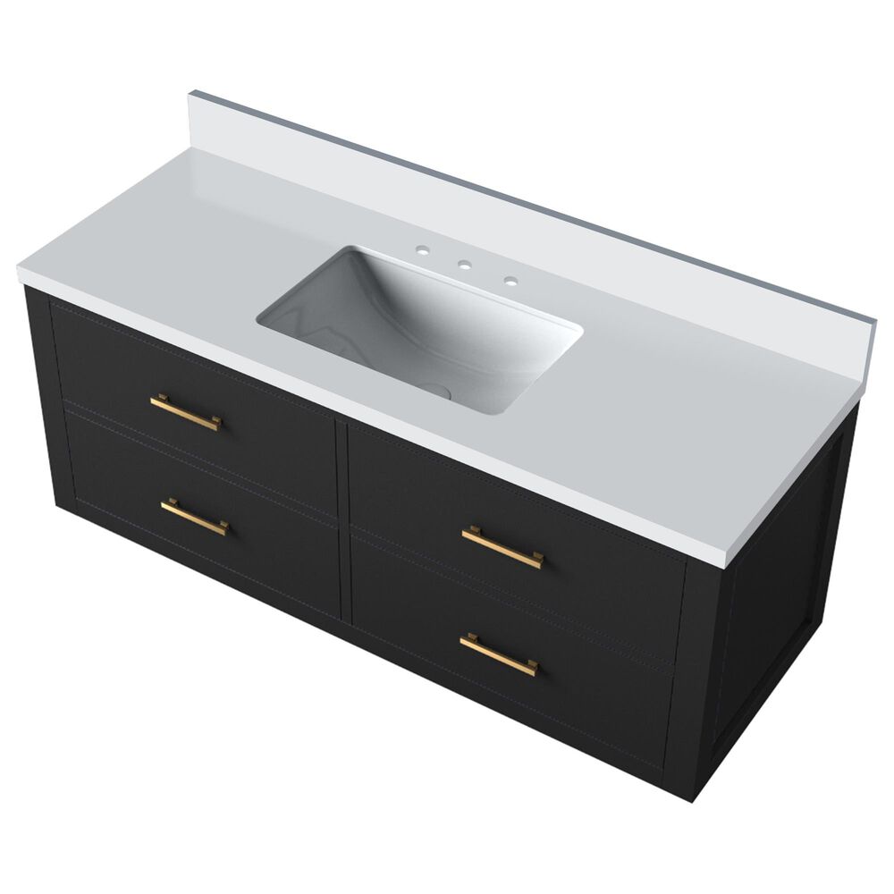 Lexora Home Castor 48&quot; Single Bathroom Vanity in Black with 2 cm White Quartz Top and Rectangular Sink, , large