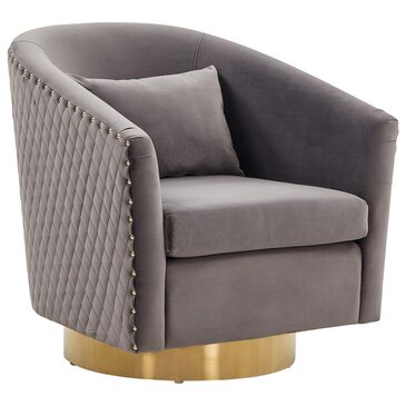 Safavieh Clara Swivel Tub Chair in Slate Grey Velvet and Gold, , large