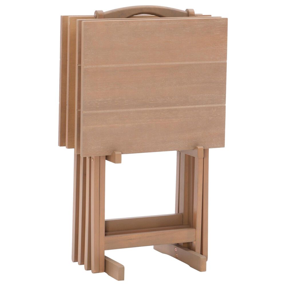 Linon Home Decor Acacia Folding TV Tray Table Set with Stand in Natural (Set of 4), , large