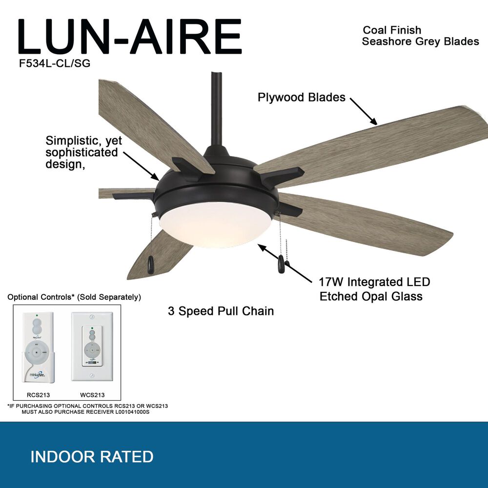 Minka-Aire Lun Aire 54" Ceiling Fan with LED Light in Coal, , large
