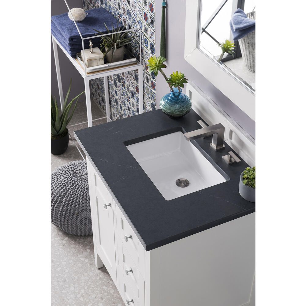 James Martin Vanities Palisades 30&quot; Single Bathroom Vanity in Bright White with 3 cm Charcoal Soapstone Quartz Top and Rectangular Sink, , large