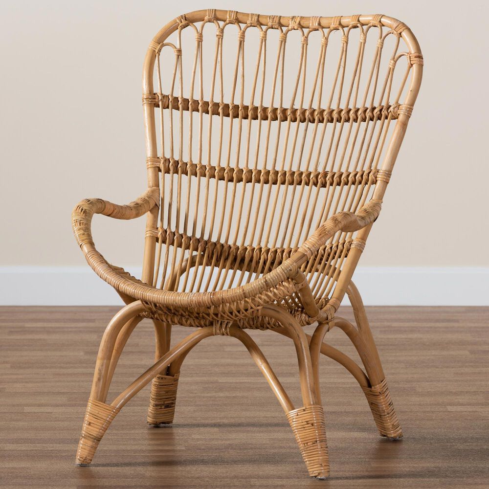 Baxton Studio Earvin Rattan Arm Chair in Natural Brown, , large