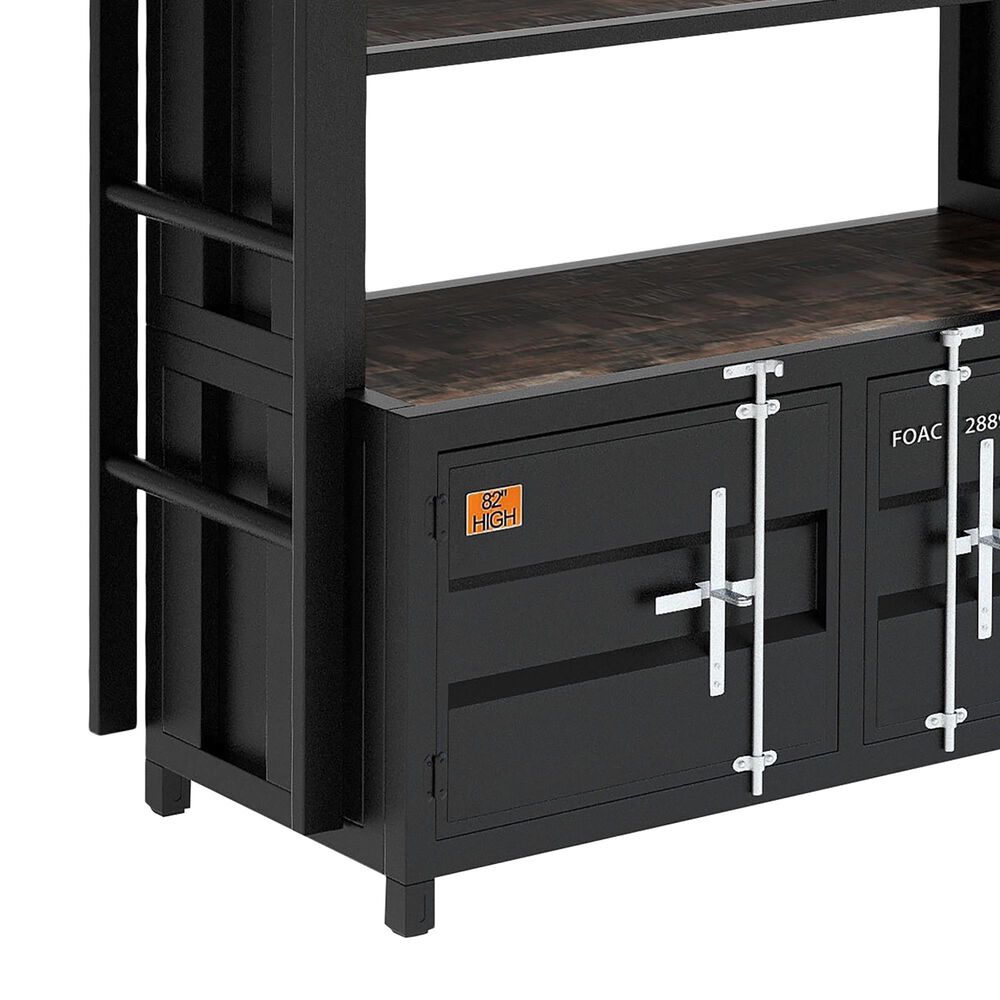 Furniture of America Katz 5 Shelves Bookcase with Ladder in Black/Dark Oak, , large