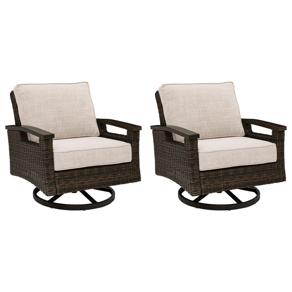 Ashley Monterey Point Patio Swivel Lounge Chair with Cushion in Dark Brown (Set of 2), , large