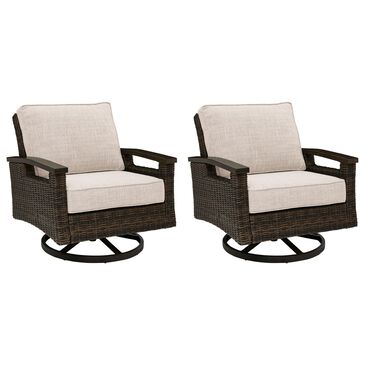 Ashley Monterey Point Patio Swivel Lounge Chair with Cushion in Dark Brown (Set of 2), , large