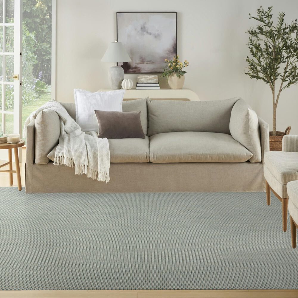 Nourison Courtyard Ivory and Aqua 7&#39; x 10&#39; Indoor/Outdoor Area Rug, , large