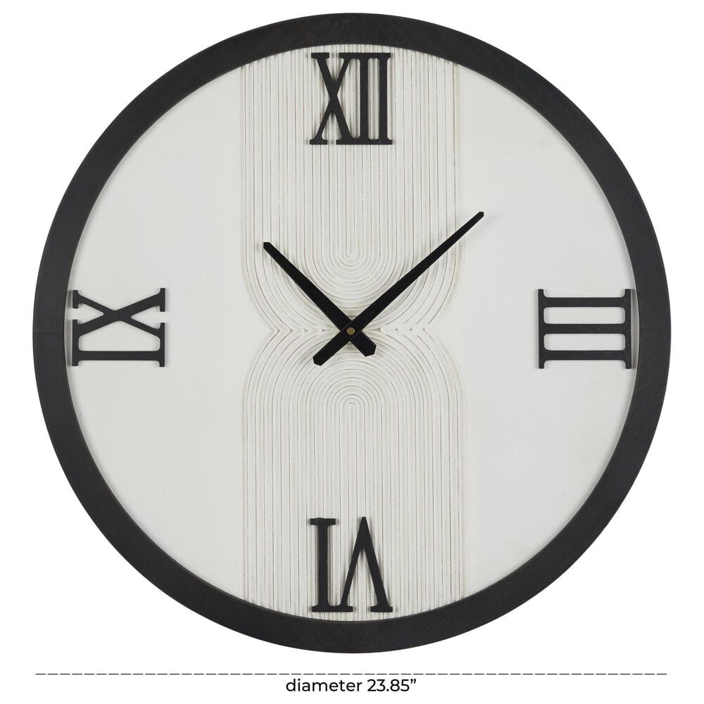 Maple and Jade Line Art Decorative Wall Clock in Oiled White and Black, , large