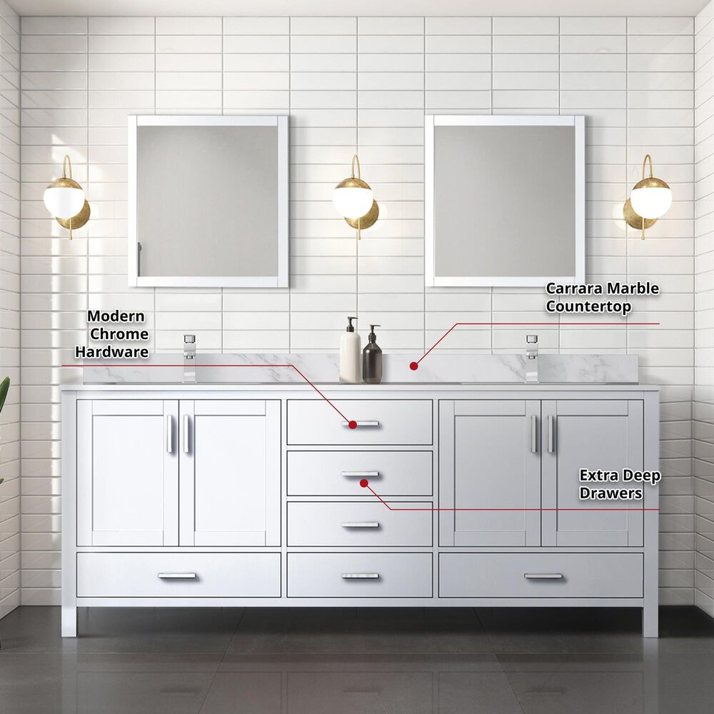 Lexora Home Jacques 80&quot; Double Bathroom Vanity Cabinet Only in White and 30&quot; Mirrors, , large