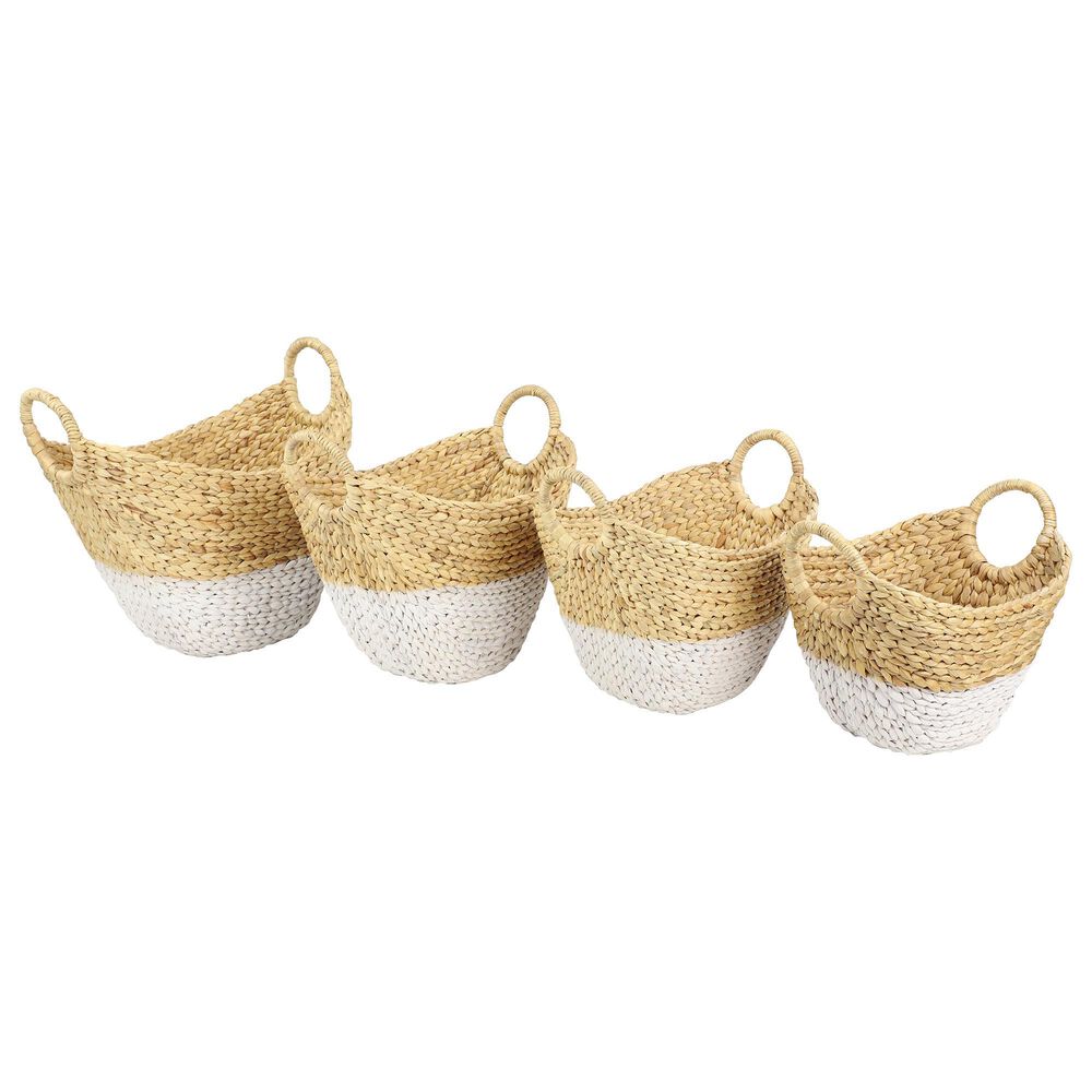 Maple and Jade Assorted Large Water Hyacinth Storage Baskets in Brown with White (Set of 4), , large