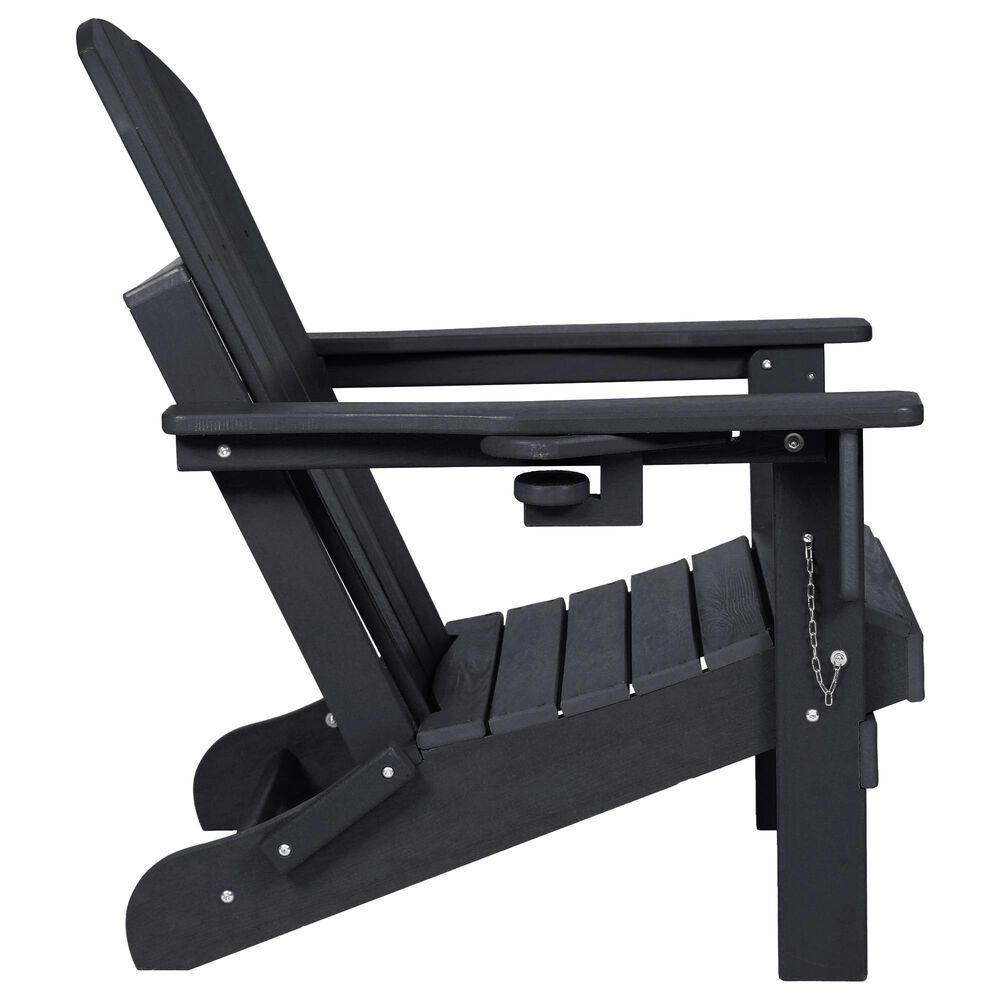 Hearth and Haven 3-Piece Outdoor Folding Adirondack Chair Set with Side Table in Black, , large