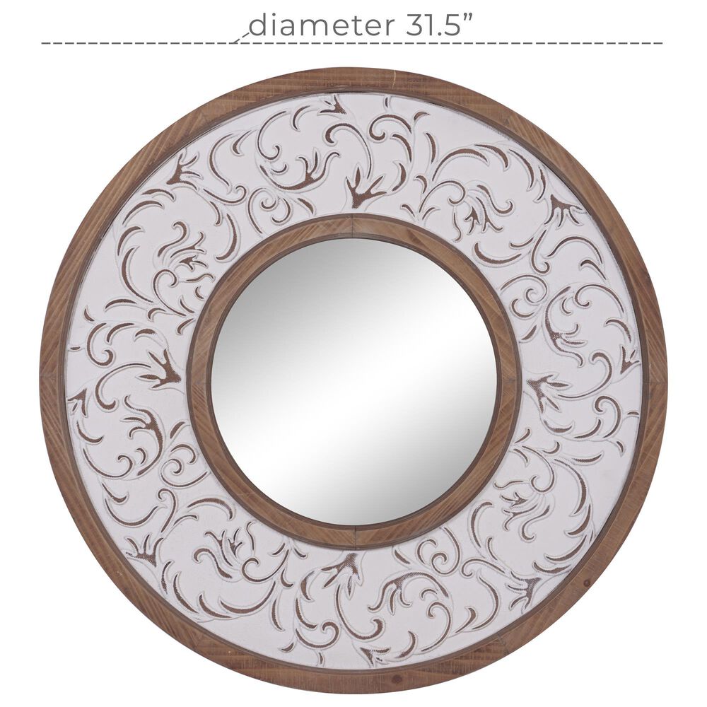 Maple and Jade 32&quot; Round Wall Mirror in Distressed White, , large