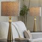 LumiSource Cone Travertine Table Lamp with Tan Leaf Shade in Gold (Set of 2), , large