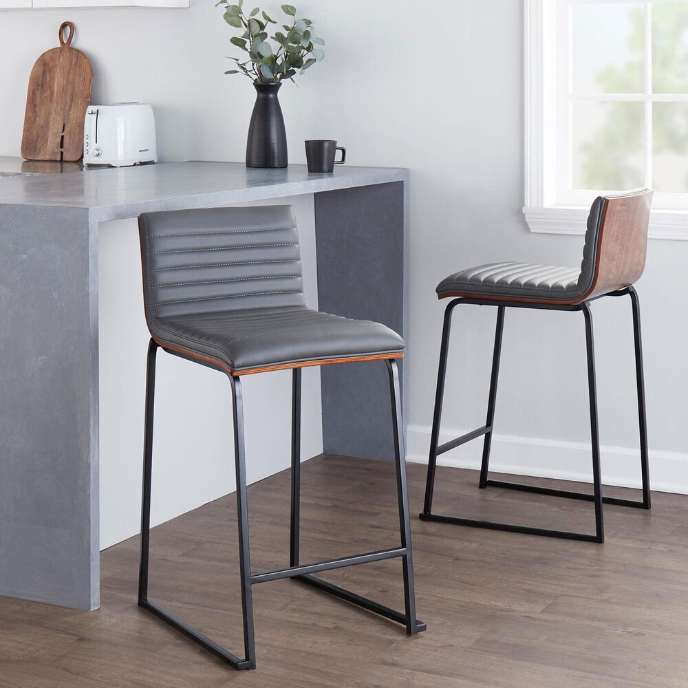 Lumisource Mason Mara Counter Stool with Grey Cushion in Black and Walnut &#40;Set of 2&#41;, , large