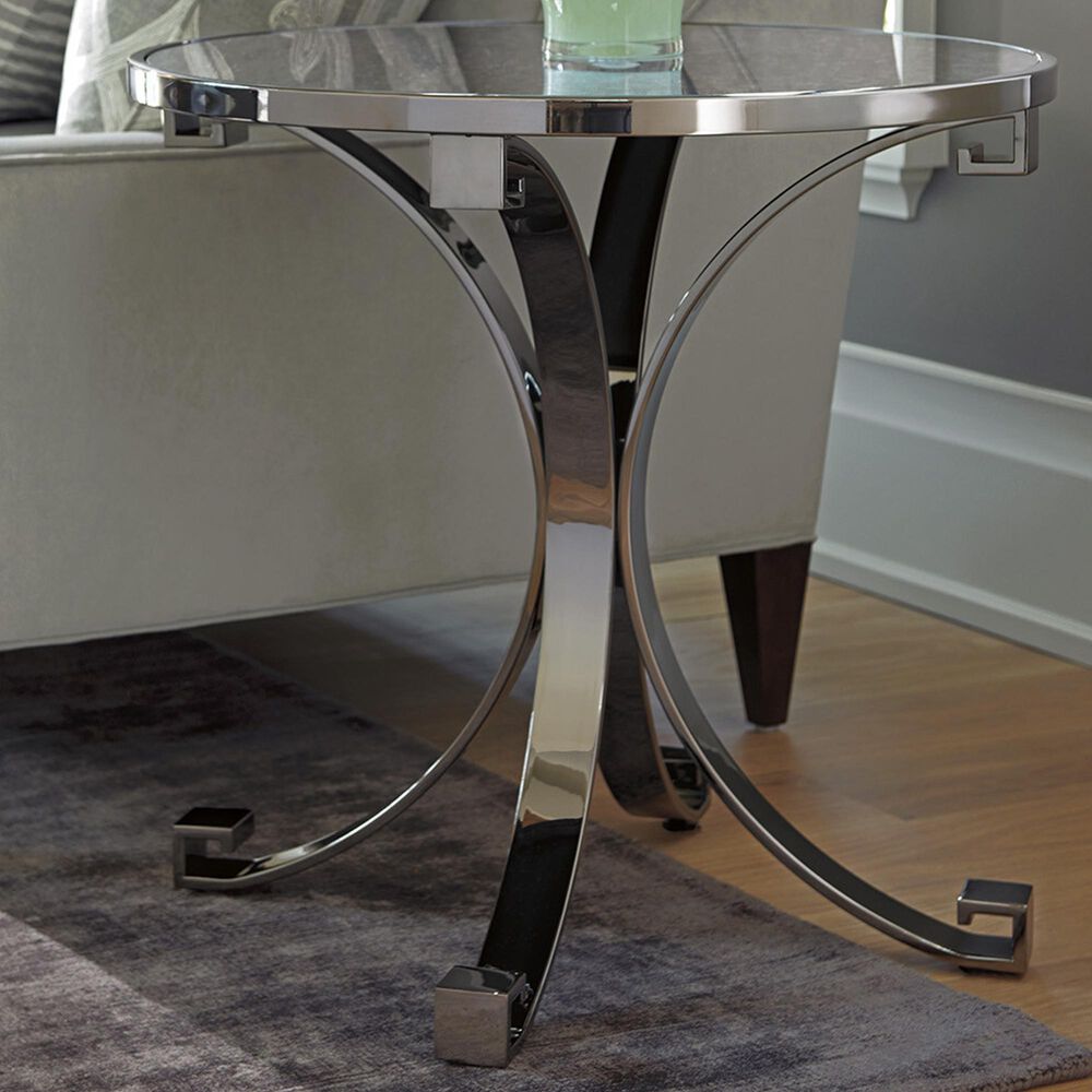 Lexington Furniture Brentwood Grace Metal Lamp Table in Black Nickel Stainless and Antiqued Mirror, , large