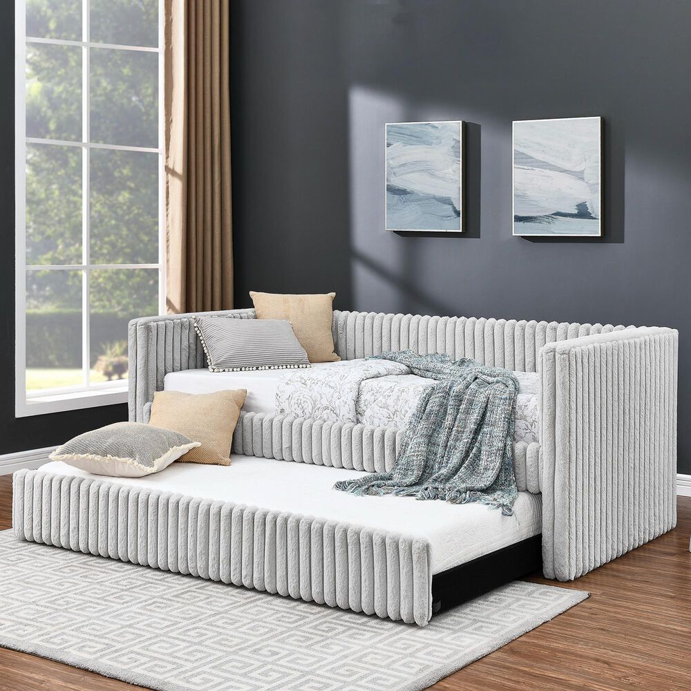 Crown Mark Hailey Daybed with Trundle in Light Grey, , large