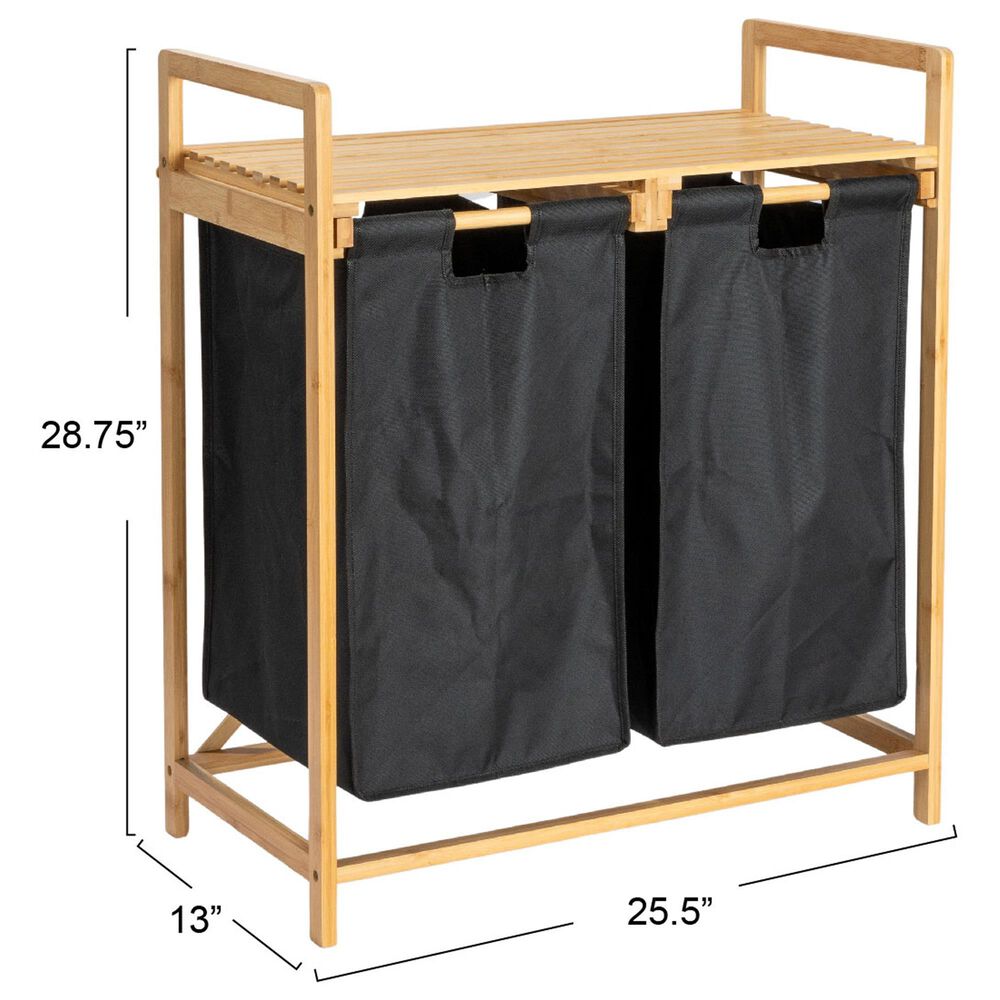 Household Essentials Pull-Out Double Hamper with Shelf in Natural, , large