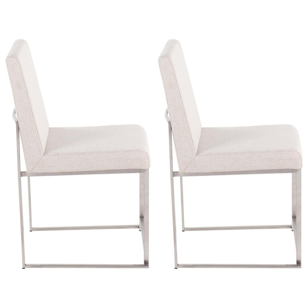 Lumisource Fuji Side Chair with Beige Cushion in Brushed Stainless Steel &#40;Set of 2&#41;, , large